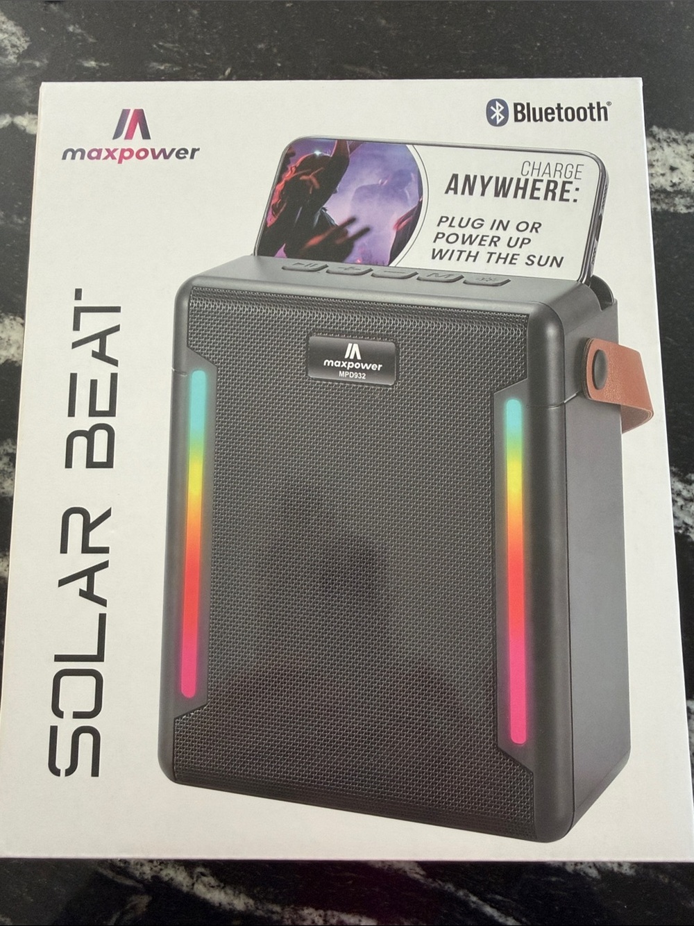 Solar Beat Portable Bluetooth Speaker — Black with RGB Accent